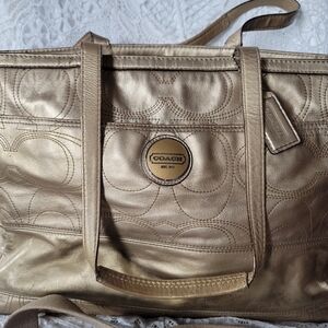 Huge Gold Leather Coach Diaper Laptop Bag